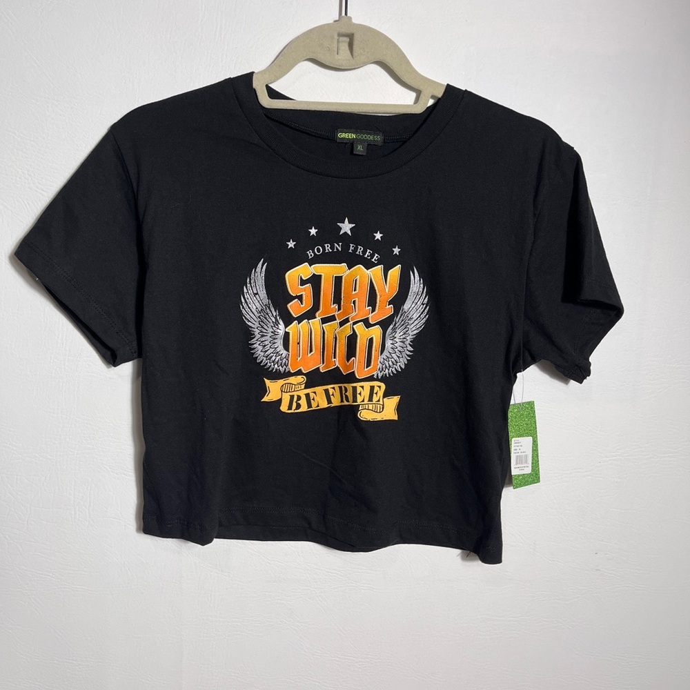 Green Goddess ‘Stay Wild' Kids T-Shirt Large Cropped
